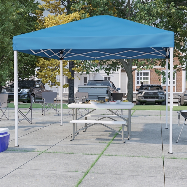 Flash Furniture Blue Pop Up Canopy Tent and Folding Bench Set JJ-GZ10103-BL-GG